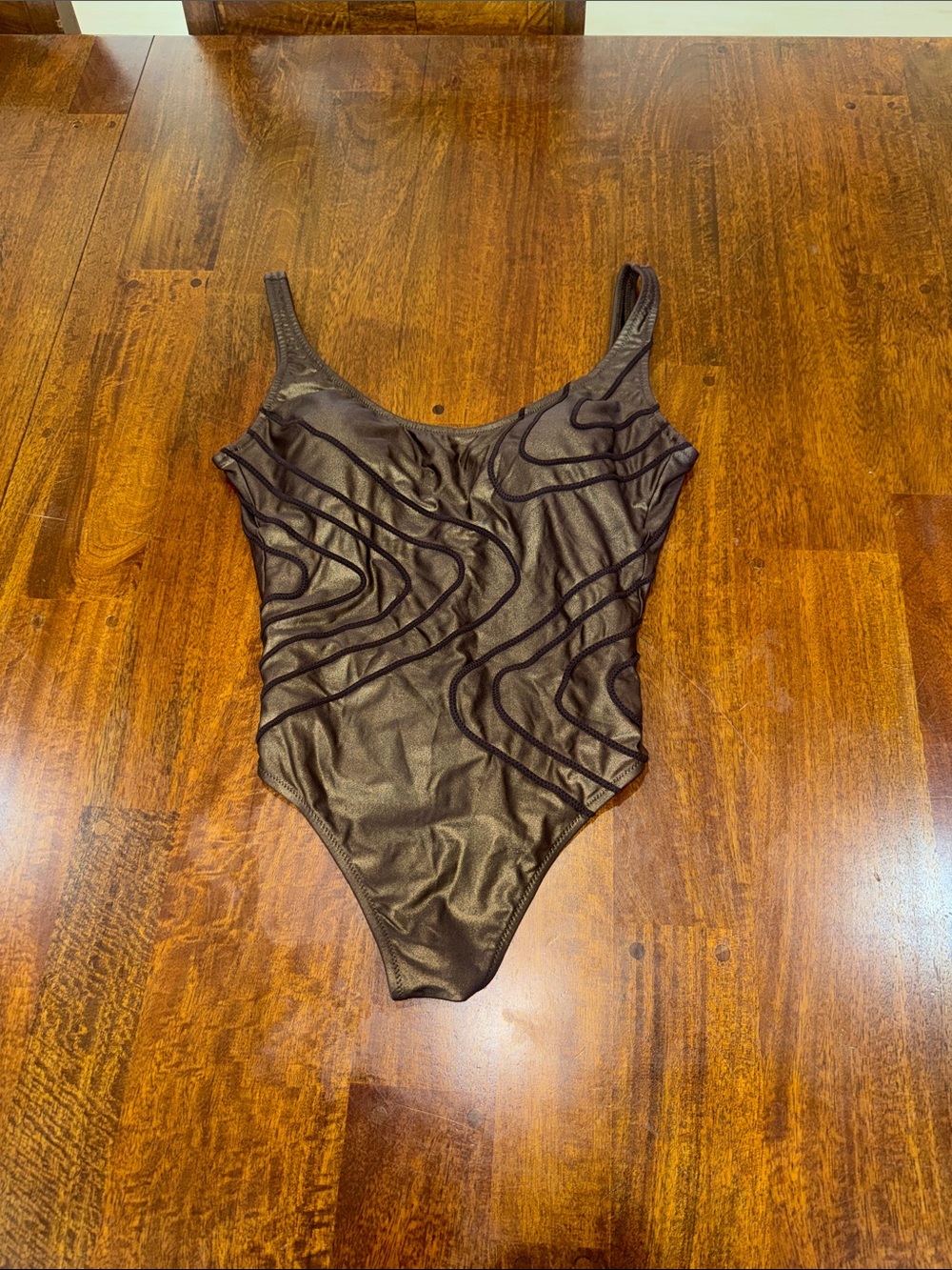 Vintage 80s/90s Gideon Oberson One Piece Swimsuit Brown w/ Textured Accents
